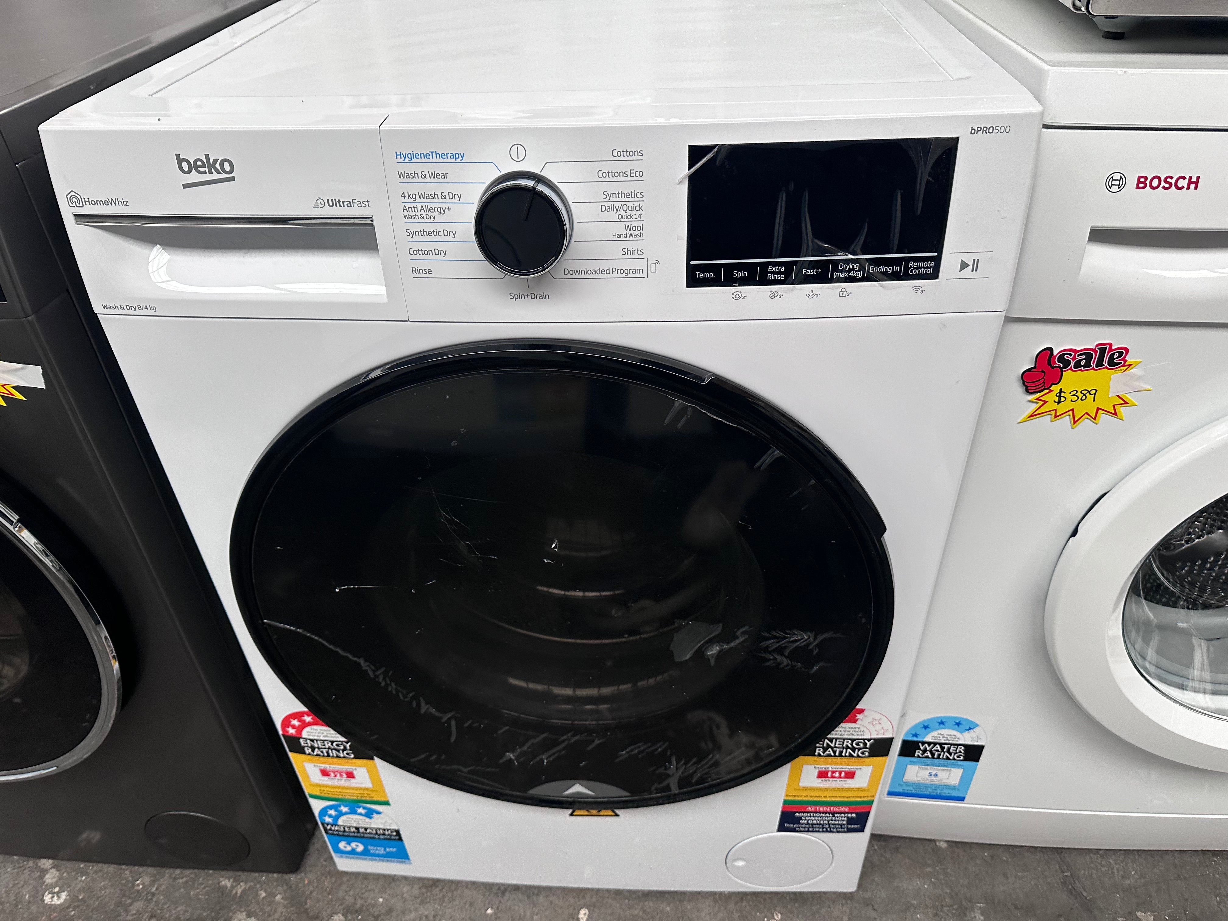 Beko BWDB8420W 8kg/4kg UltraFast Washer Dryer Combo - Factory Second | Compact Laundry Solution for Apartments & Small Homes | Energy Efficient Washing Machine with Quick Dry Function