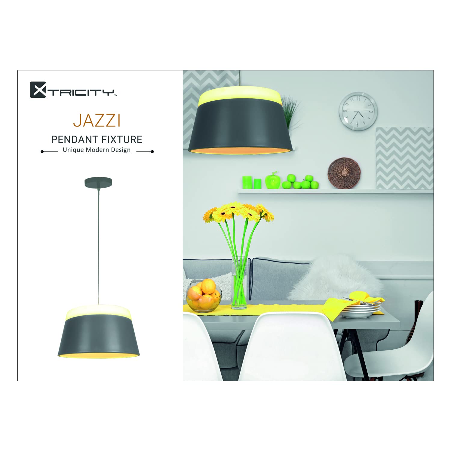 Xtricity Modern Grey Hanging Pendant Light Fixture with 14