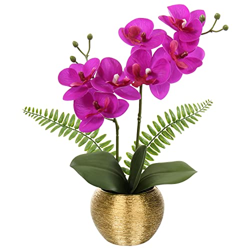 Purple Orchids Gold Vase