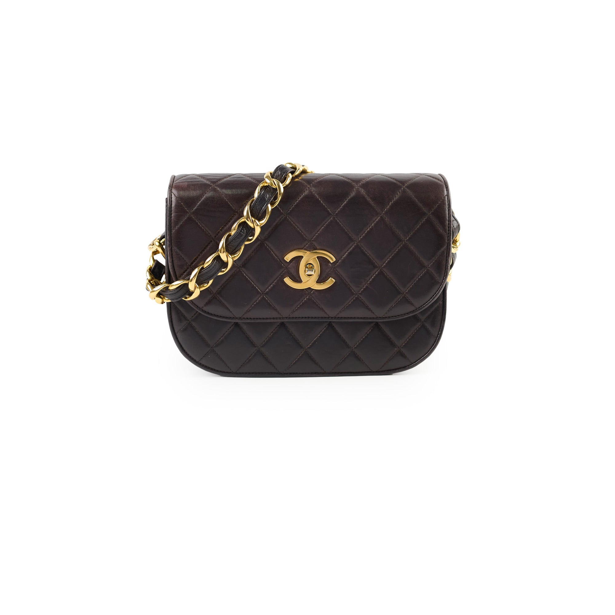 Chanel Vintage Dark Brown Leather Messenger Bag for Women - Stylish Crossbody Shoulder Bag for Work, Travel & Everyday Use