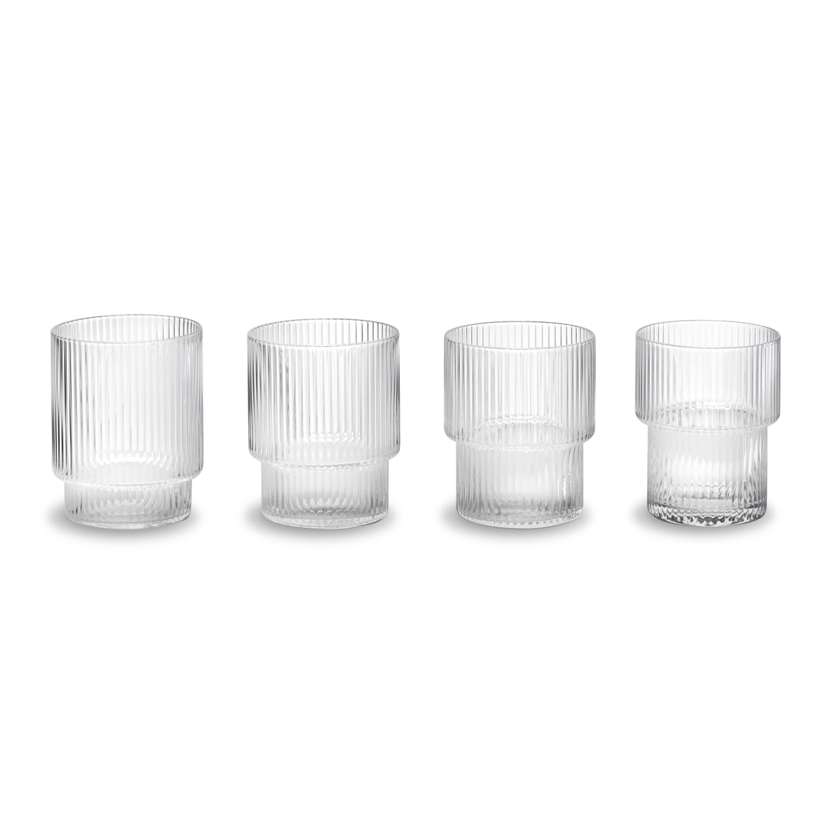 FERM LIVING Ripple Glasses - Set of 4 Clear Drinking Glasses for Water, Juice & Cocktails | Modern Glassware for Home, Bar & Restaurant Use