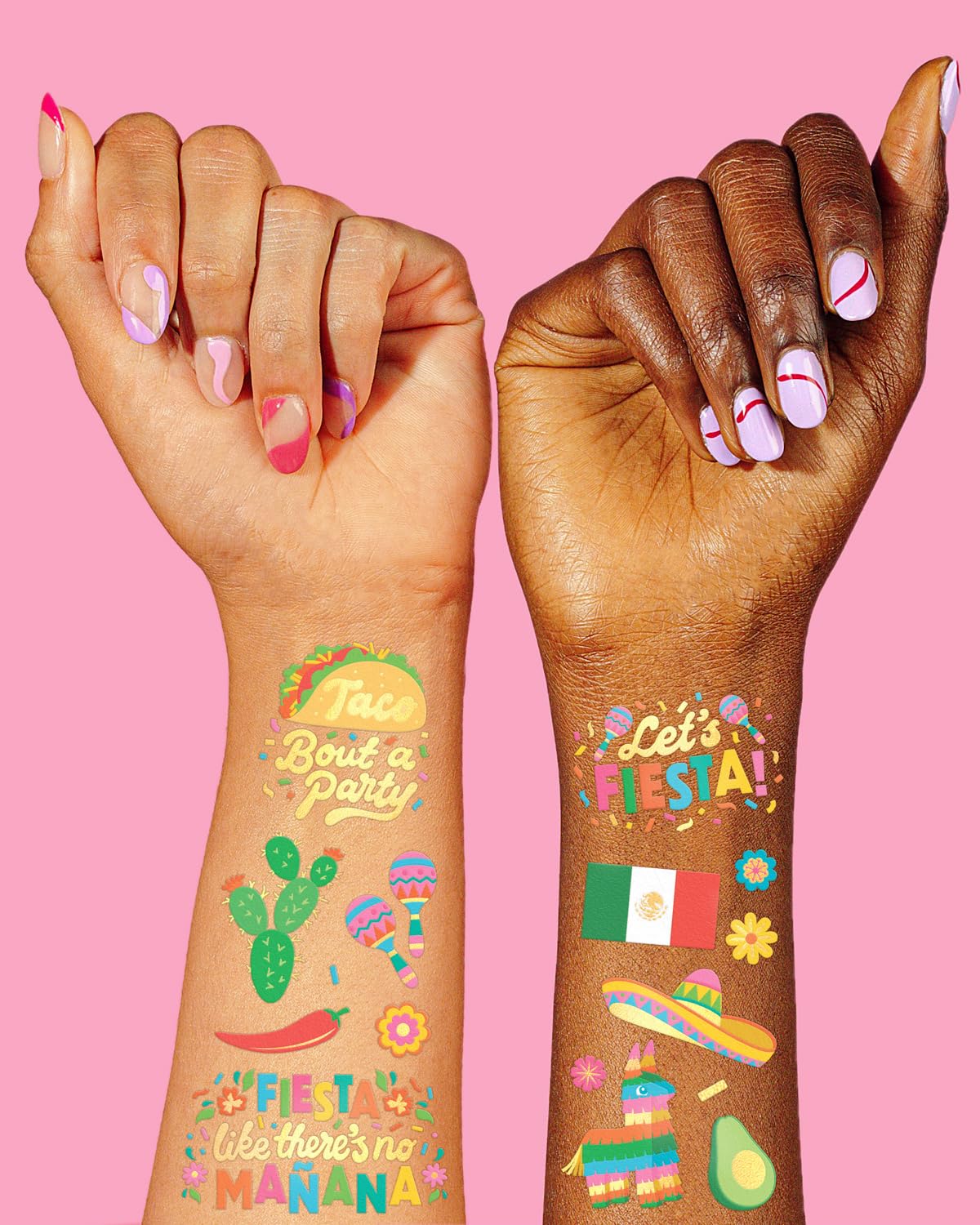 Fetti Fiesta Party Supplies - 52 Metallic Temporary Tattoos for Cinco De Mayo, Bachelorette Parties & Mexican Themed Decorations | Perfect for Celebrations, Festivals & Themed Events