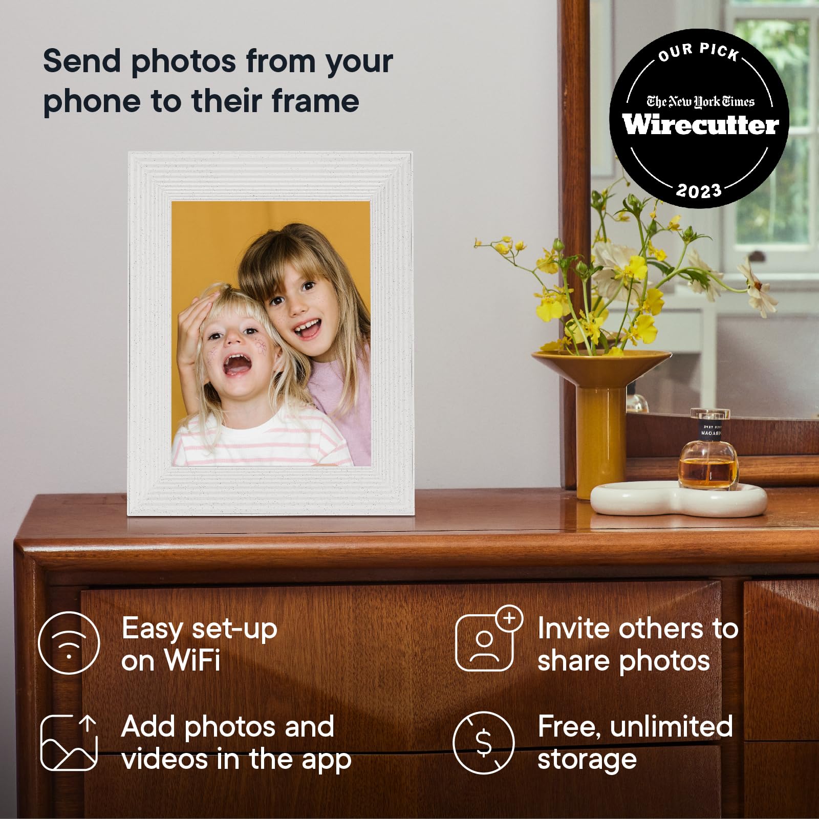 Aura Mason WiFi Digital Picture Frame – Best Digital Photo Frame for Gifting | Wireless Display for Family Photos | Send Pictures from Phone via Aura App | Easy Setup & Unlimited Cloud Storage | Perfect for Home, Office & Holiday Gifts (White)