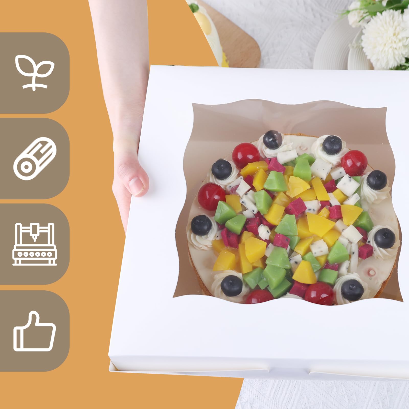 VGOODALL 5-Pack 10x10x5 Inch White Bakery Cake Boxes with Clear Window - Disposable Cardboard Pastry Boxes for Cakes, Cookies, Pies & Cupcakes | Perfect for Birthday Parties, Wedding Desserts & Bakery Display