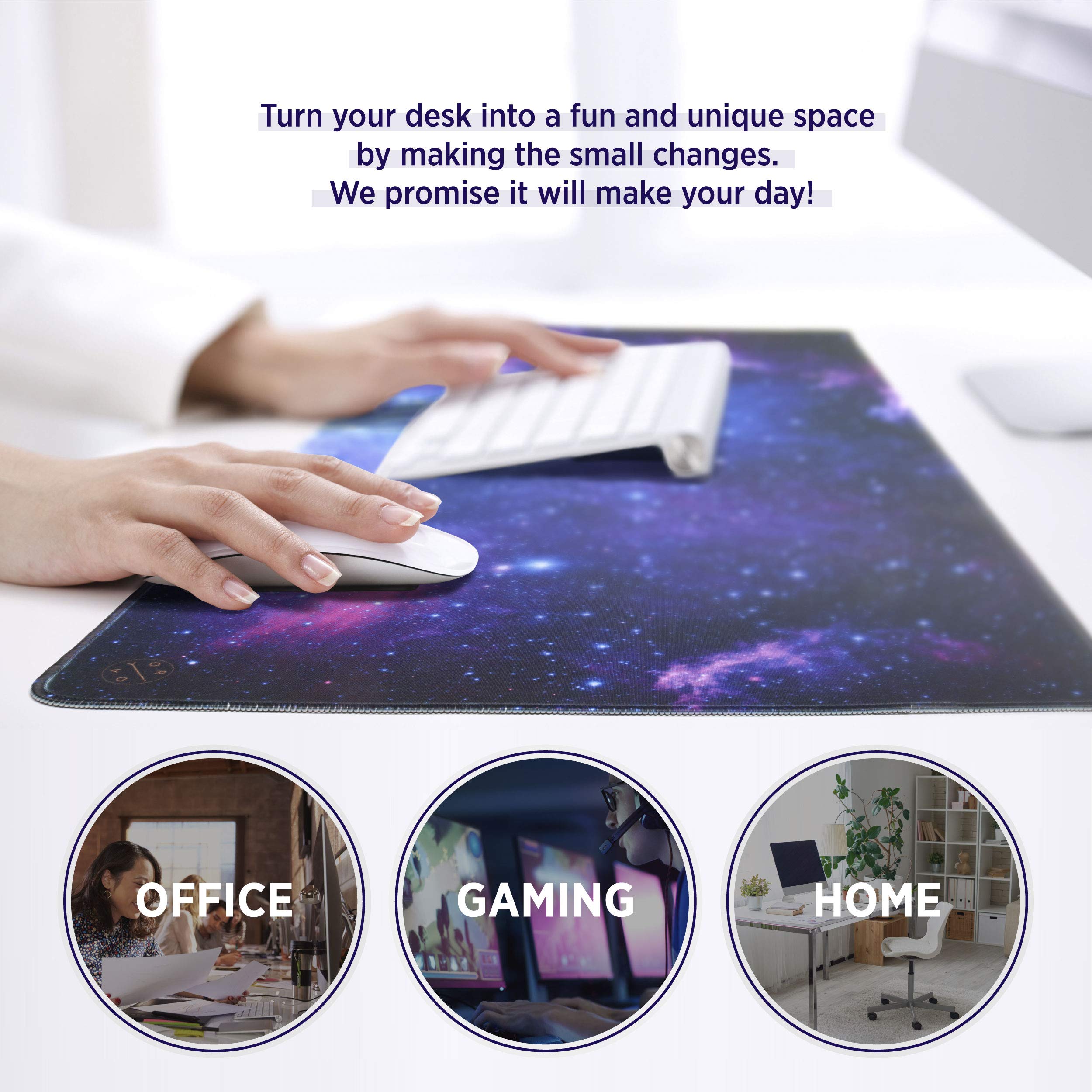 Oriday Large Gaming Mouse Pad - Extended XXL (35.4x15.7x0.11 Inch) Non-Slip Rubber Base Mousepad with Stitched Edges, Waterproof Keyboard Desk Mat for PC, Laptop, Gaming, Office & Home Decor - Mysteric Galaxy Design for Gamers & Professionals