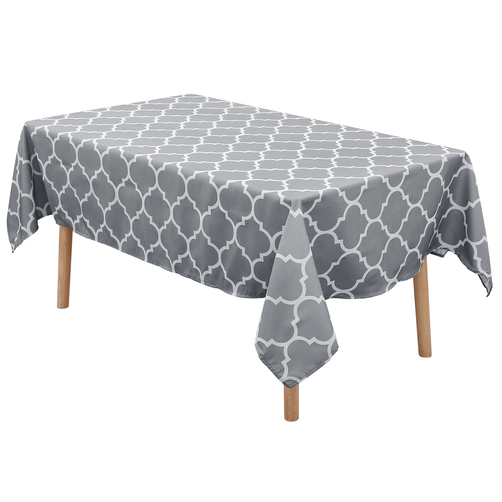 Premium Moroccan Polyester Tablecloth for Rectangle Tables – Waterproof, Stain-Resistant, Washable Dining Table Cover – Perfect for Holidays, Parties, Weddings – Elegant Grey & White Design – 60 x 84 Inches – Ideal for Indoor & Outdoor Dining Events