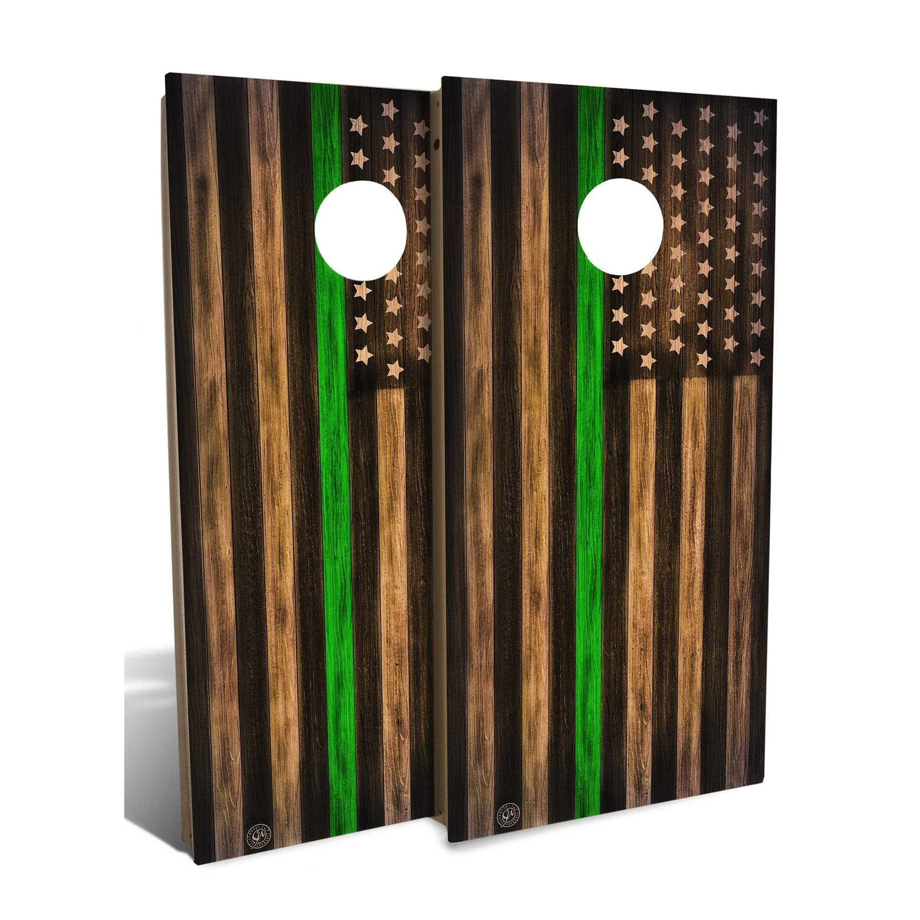 Military Thin Green Line Wood Cornhole Boards Set with 8 Bags - Patriotic Outdoor Lawn Game for BBQs, Tailgating & Backyard Parties