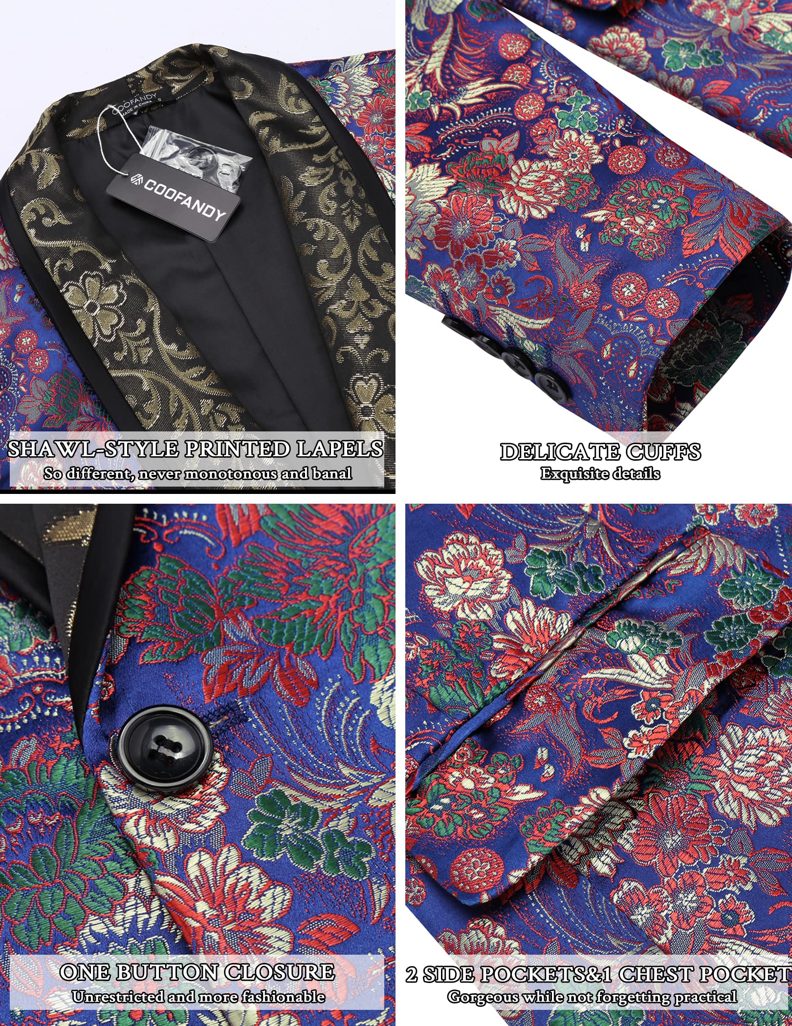 COOFANDY Men's Floral Slim Fit Blazer for Wedding & Party