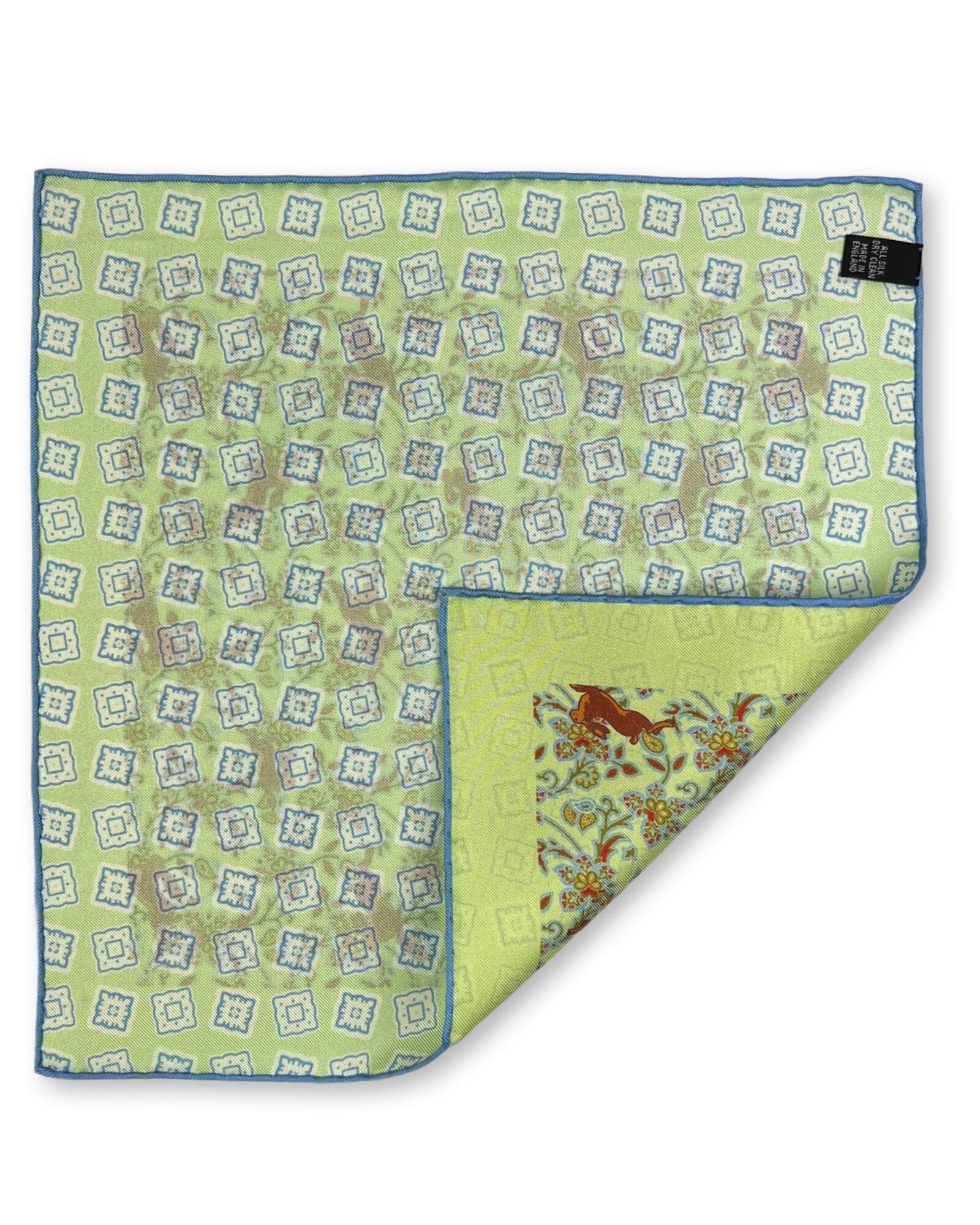 DÉCLIC Cookham Reversible Pocket Square - Green Silk Handkerchief for Men | Wedding, Suit & Formal Occasion Accessories