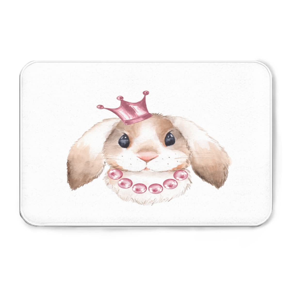 60x40 Inch Pink Rabbit and Crown Watercolor Farm Animal Bath Mat - Soft Flannel Non-Slip Absorbent Floor Mat for Kitchen, Shower, Pet Area, Kids Room & Nursery Decor