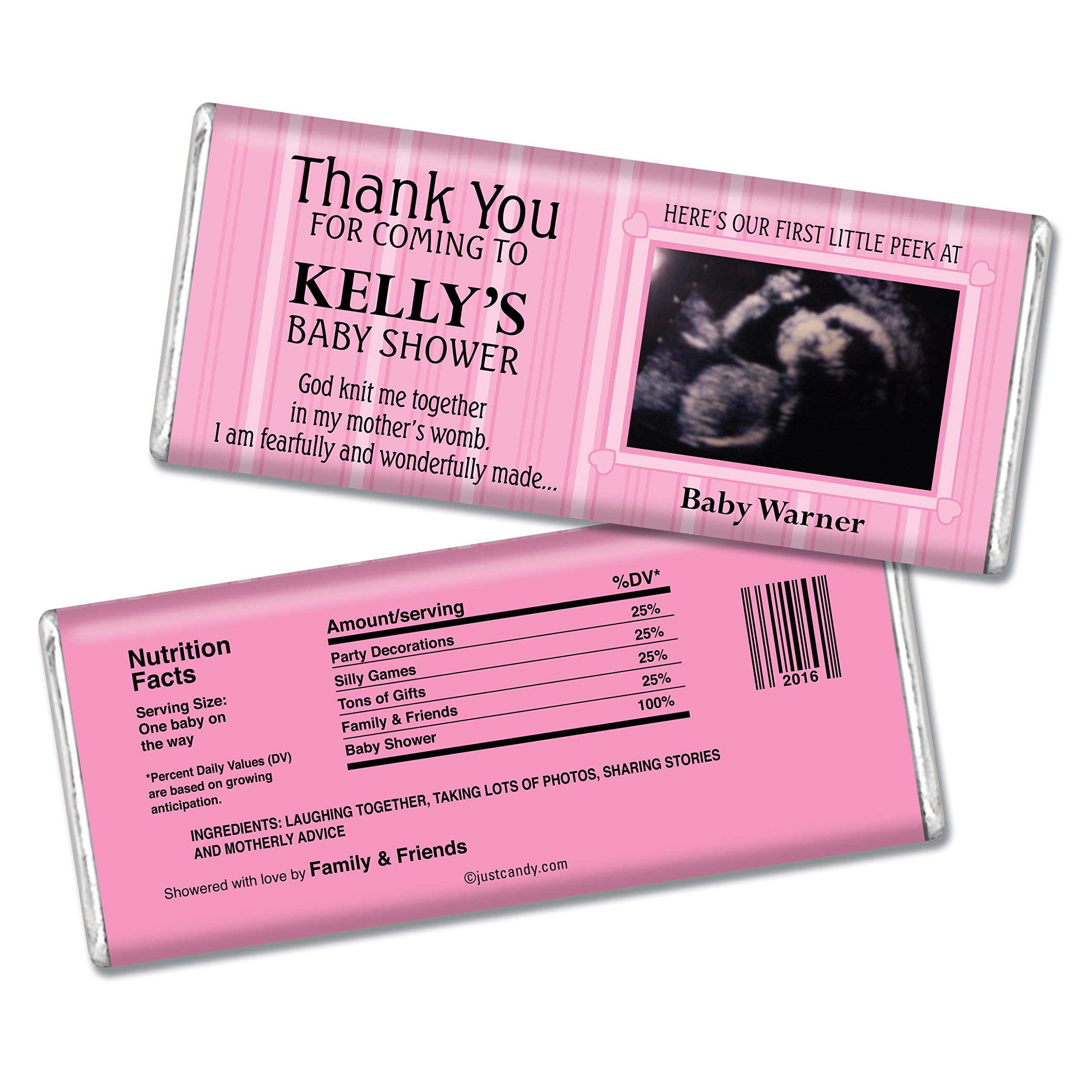 Personalized Baby Shower Favors - Custom Photo Chocolate Bars (36 Pack, Pink) - Perfect for Gender Reveal Parties, Newborn Celebrations & Bridal Showers