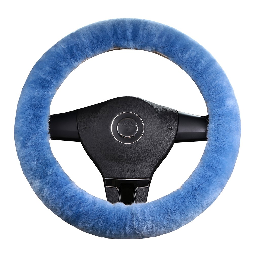 Dotesy 3-Piece Genuine Sheepskin Steering Wheel Cover Set with Gear Shift & Handbrake Cover - Universal Fit for 15