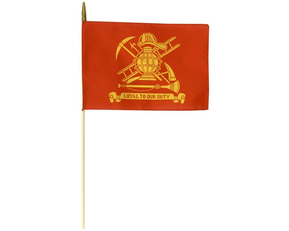 Fireman Stick Flag - 12x18 Inch Polyester American Flags on Wooden Staff - Pack of 24 - USA Made - Perfect for Parades, Firefighter Events & Patriotic Decorations