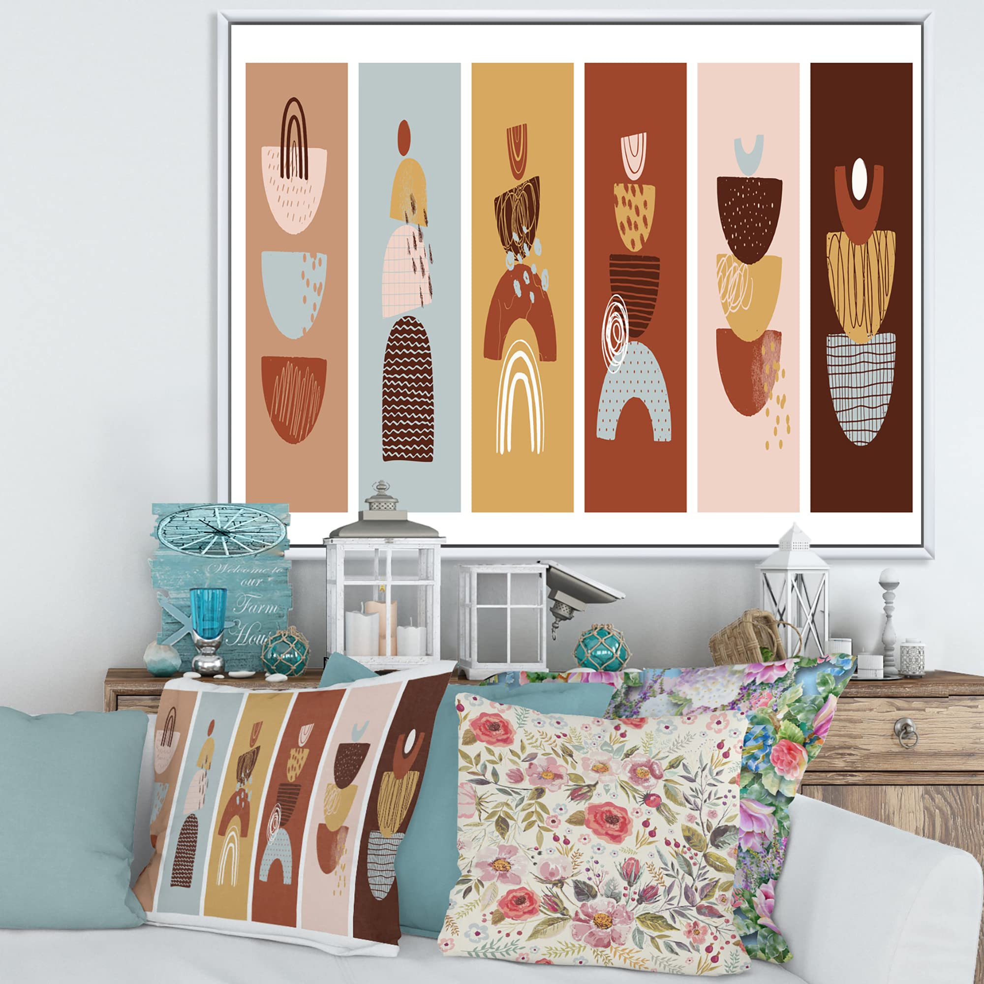 Minimalist Organic Shapes Framed Canvas Wall Art - Modern Abstract Home Decor for Living Room, Bedroom & Office