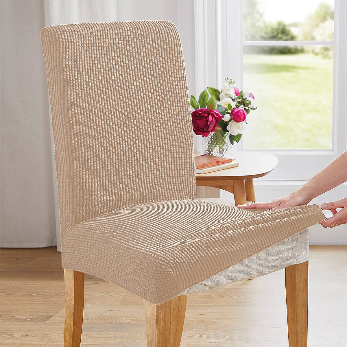 Aertiavty 4-Piece Dining Chair Covers Set - Light Khaki Slipcovers for Kitchen & Parsons Chairs | Waterproof & Stretchable Fabric | Perfect for Home, Restaurant, and Office Use