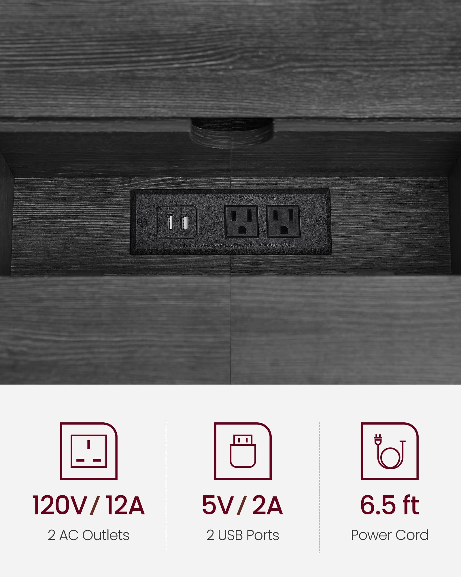 VASAGLE 70.9-Inch Modern Console Table with Built-in USB Outlet & 2 Shelves - Slim Sofa Table with Charging Station, Narrow Entryway Table for Hallway, Living Room - Charcoal Gray & Black ULNT118B22 | Perfect for Small Spaces, Behind Couch, Apartment Decor & Home Office Organization