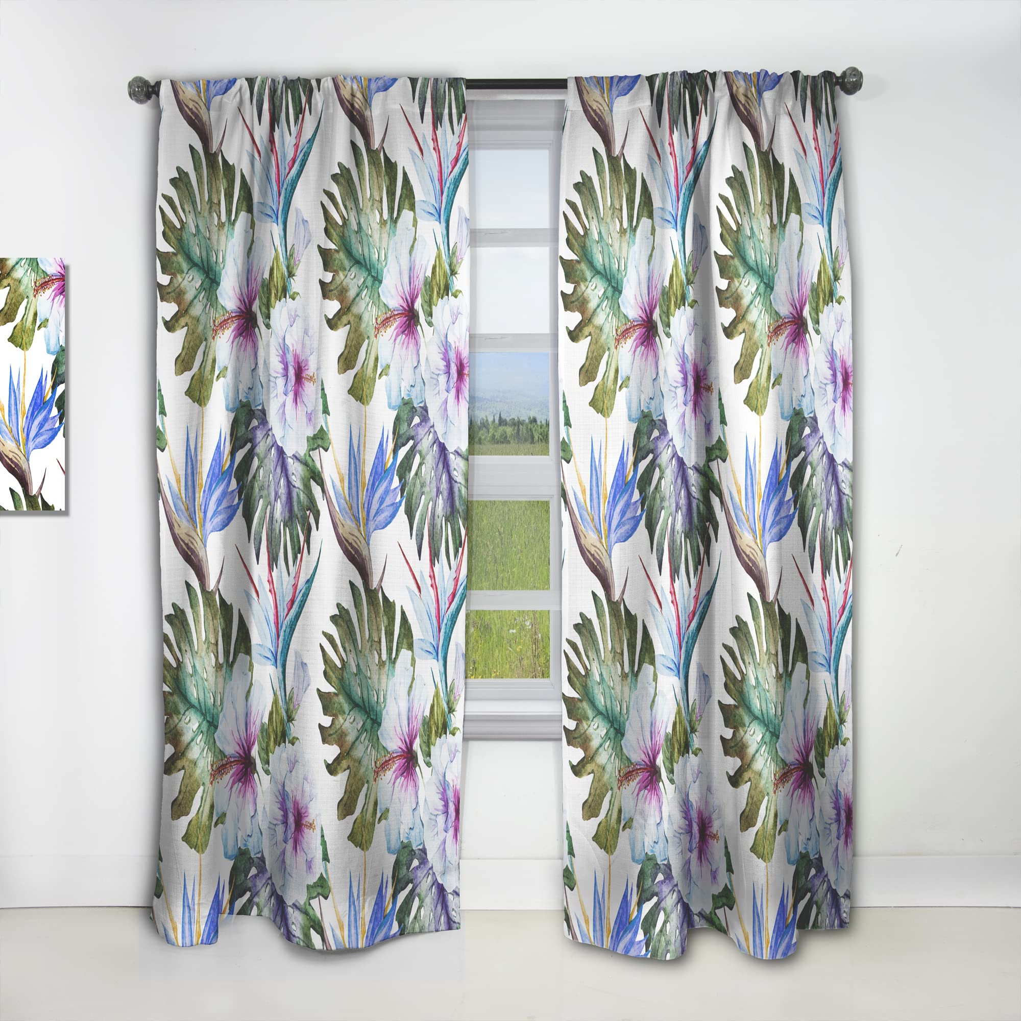 DesignQ Watercolor Hibiscus Pattern Thermal Insulated Curtains - Single Panel 52x84 Inches - Elegant Window Treatments for Bedroom & Living Room - Perfect for Home Decor, Sun Protection & Energy Savings