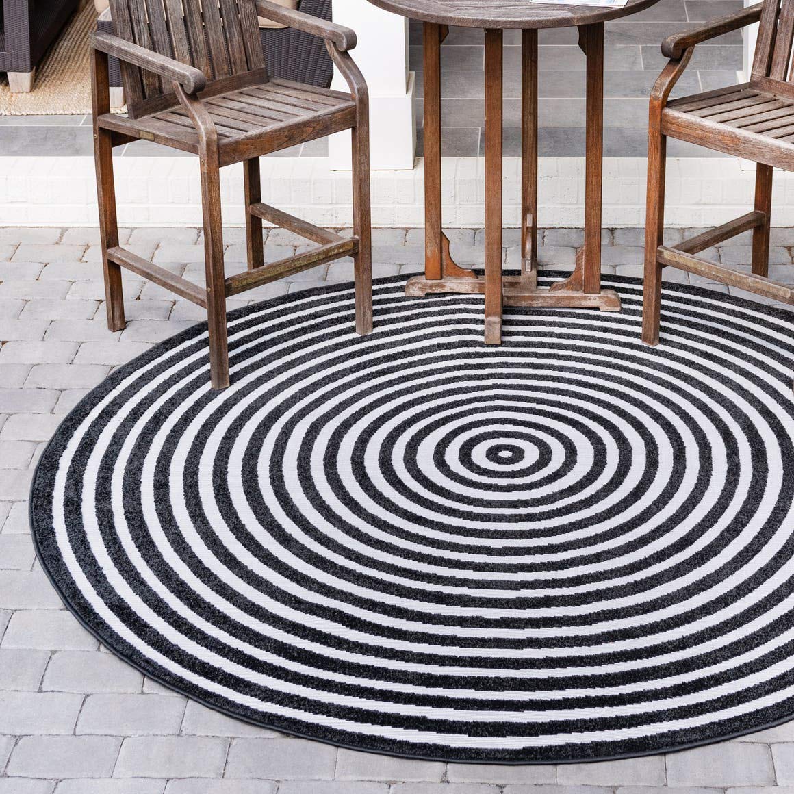 Sabrina Soto Outdoor Collection Prescott 8x8 ft Area Rug - Waterproof & Fade-Resistant Black/Gray Indoor Outdoor Rug for Patio, Deck, Garden, and Poolside
