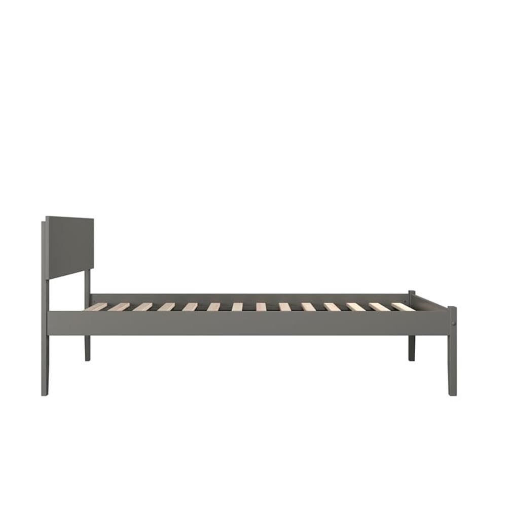 BOWERY HILL Modern Solid Wood Full Size Platform Bed with USB Charging Ports - Gray Wooden Bed Frame for Master Bedroom, Guest Room & Small Spaces