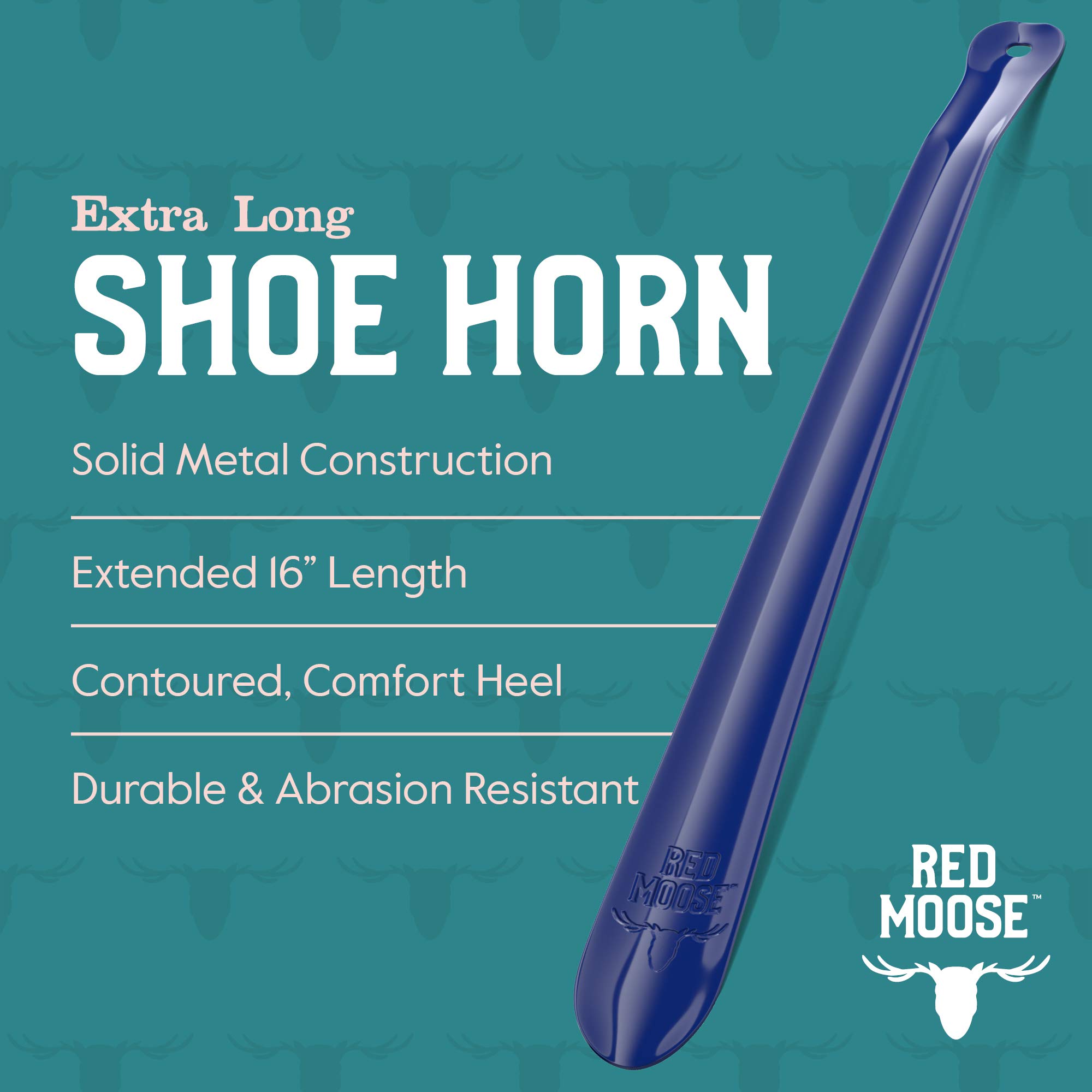 16 Inch Long Metal Shoe Horn with Extended Handle - Premium USA Made Shoe Helper Tool in Cobalt Blue & Red Moose Colors - Perfect for Elderly, Disabled & Fashion Enthusiasts