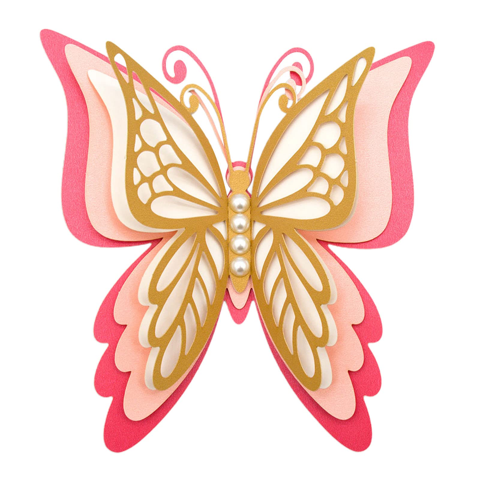 3D Butterfly Wall Stickers for Bedroom Decor - 4-Layer Color Hollow Pearl Wedding & Festival Wallpaper (Size A, One Size) - Perfect for Home, Party, and Event Decoration