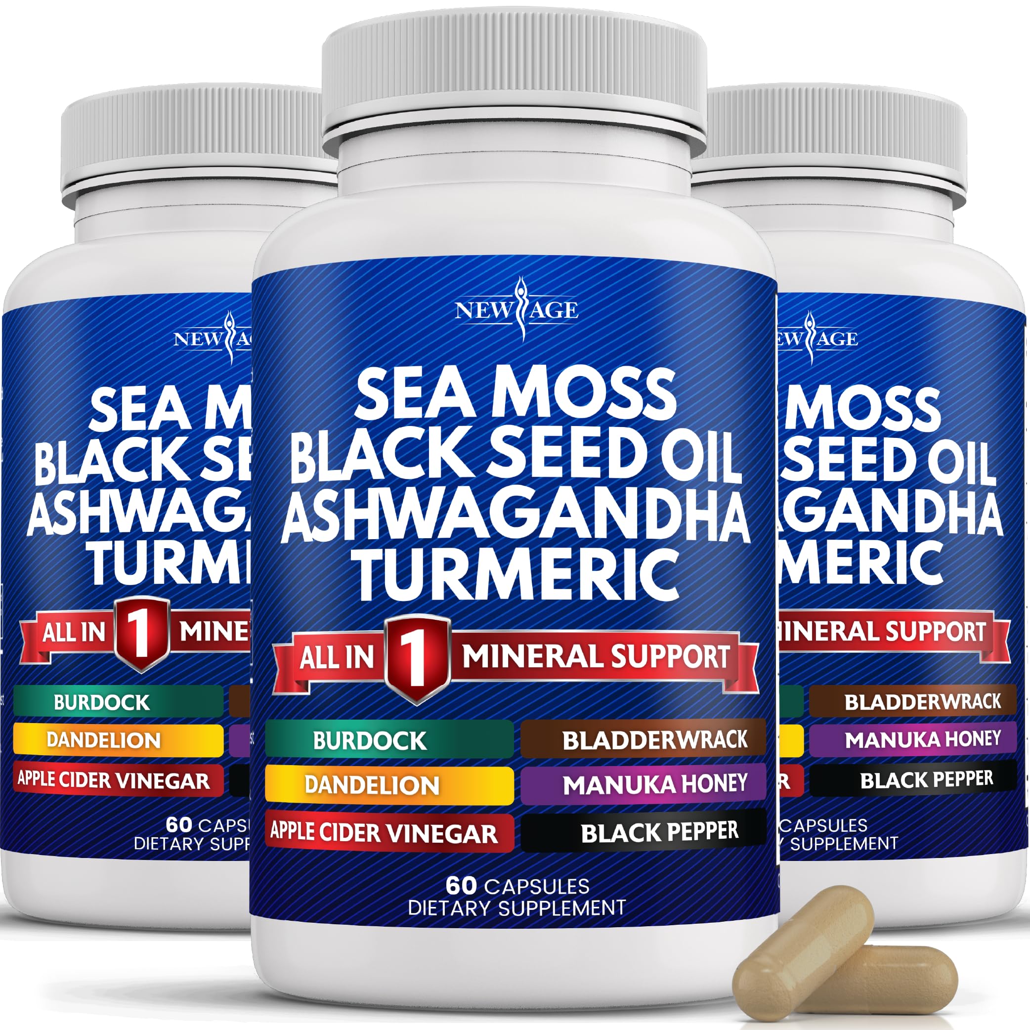 Organic Silica Sea Moss Supplement with Black Seed Oil, Ashwagandha & Turmeric - Immune Support, Joint Health & Detox - Gluten Free, Vegan - Perfect for Smoothies, Teas & Wellness Routines