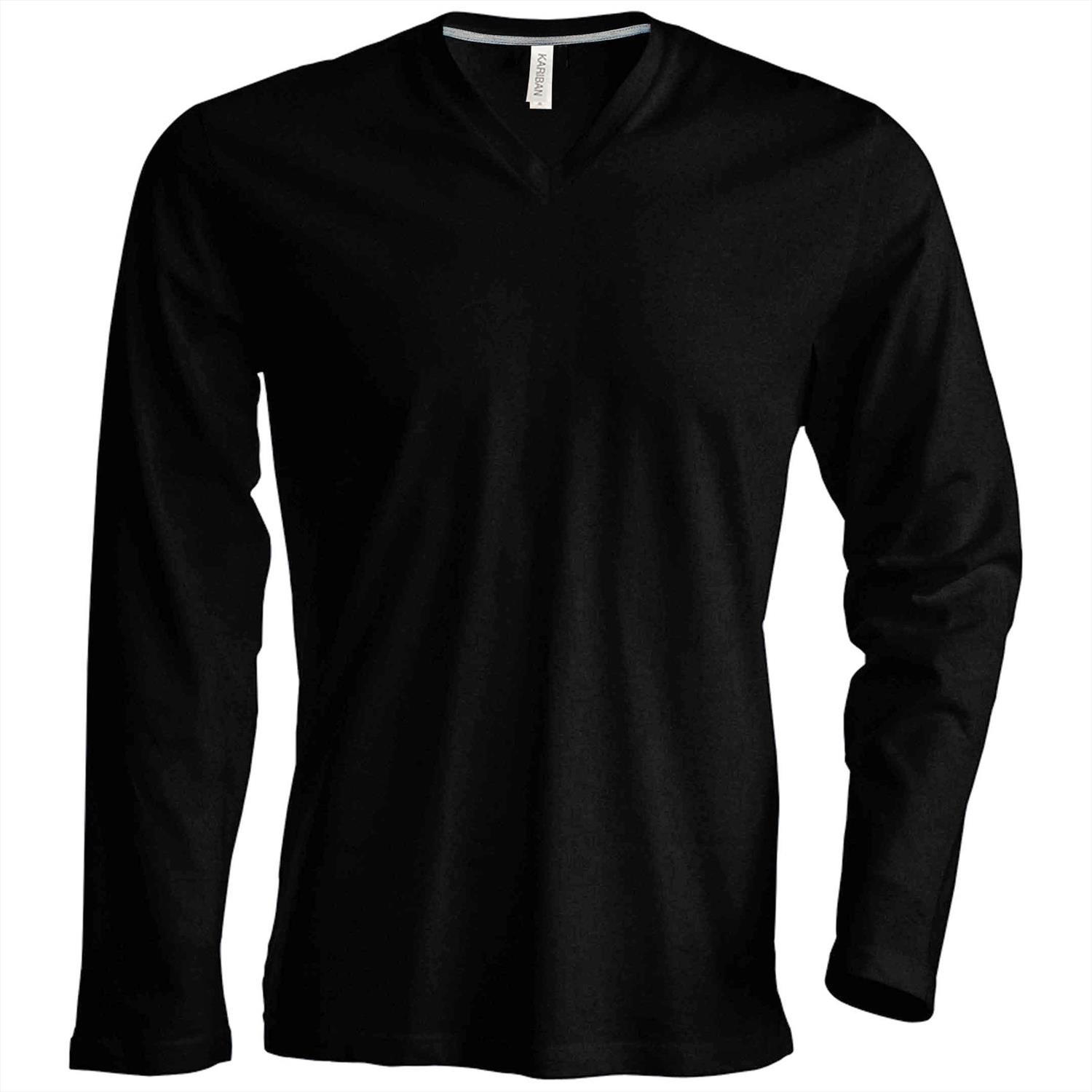 Long Sleeve V-Neck T-Shirt for Men - Soft Cotton Comfort Fit Black XL - Perfect for Casual Wear, Office & Layering