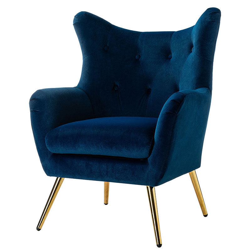 Luxury Isabelle Wingback Velvet Upholstered Armchair - High Back Accent Chair with Sturdy Metal Legs for Living Room, Bedroom & Office Decor