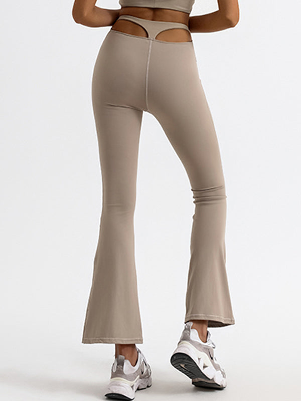 ZASUWA Women's High Waisted Flare Pants - Solid Color Hollow Out Design for Casual Wear, Party & Date Night Outfits