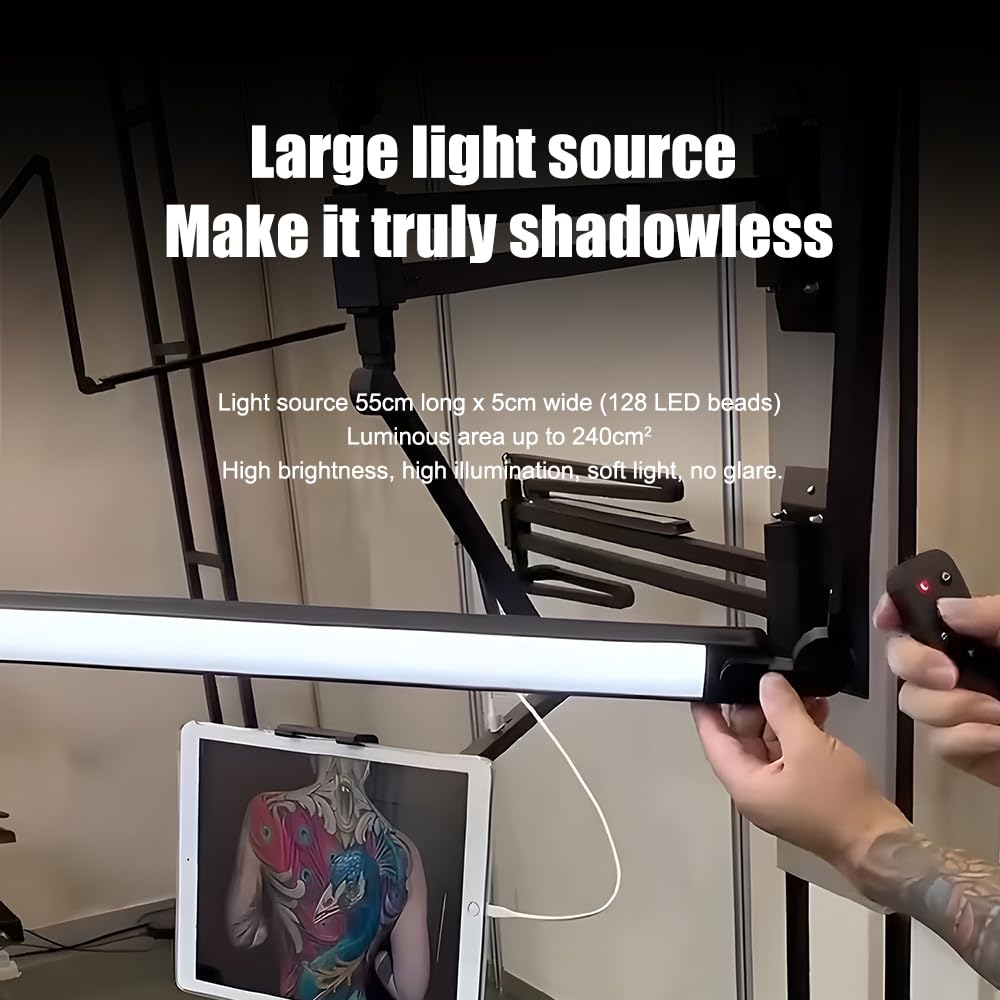 Professional Tattoo Artist Light - 360° Adjustable Swing Arm with Remote Control, 5 Color Temperatures & Stepless Dimming, Ceiling Mounted (Requires Hole Punch Installation) - Perfect for Tattoo Studios, Home Bedroom, Study Room & Live Streaming Setup