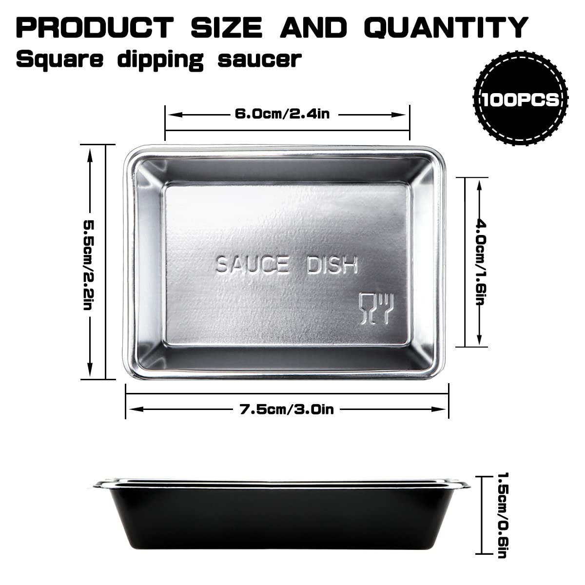 100-Pack Disposable Plastic Sauce Dishes - Small Rectangle Condiment Serving Trays for Dipping Sauces, Seasonings & Dressings - Perfect for Home, Restaurants, BBQs & Party Snack Serving