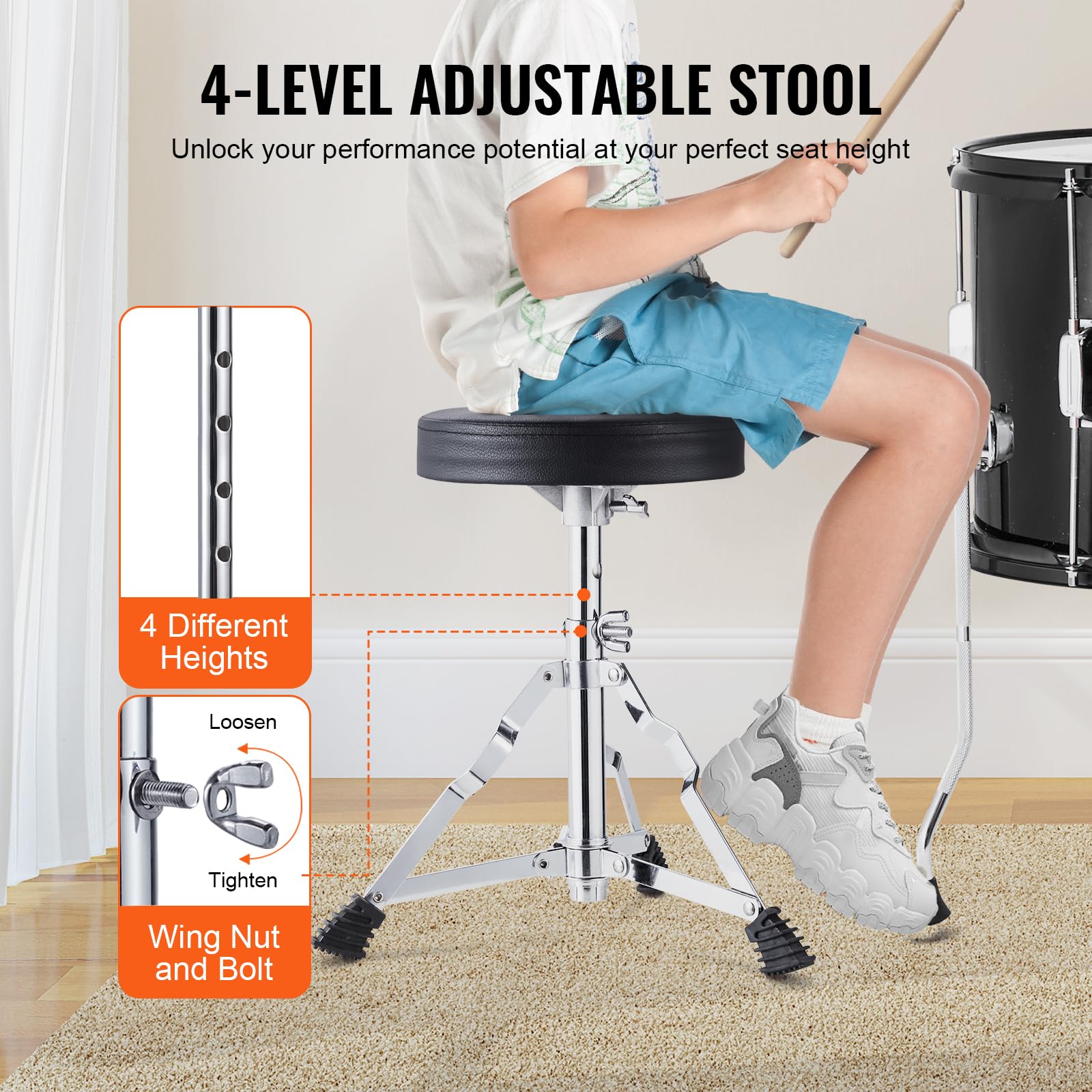 VEVOR 5-Piece Kids Drum Set - 16 Inch Beginner Youth Drum Kit with Bass Drum, Toms, Snare, Floor Drum, Adjustable Throne, Cymbal, Hi-Hat Pedal & 2 Pairs Drumsticks - Perfect Starter Drum Set for Children - Black | Ideal for Home Practice, Music Lessons & Kids' Birthday Gifts