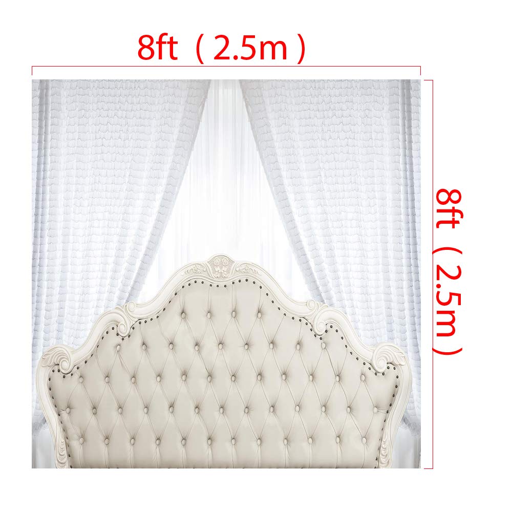 8x8ft Beige Bedboard Backdrop for Photography - Luxury Boudoir Portrait Background with White Curtain - Perfect for Wedding, Maternity, Fashion & Home Decor Photo Shoots