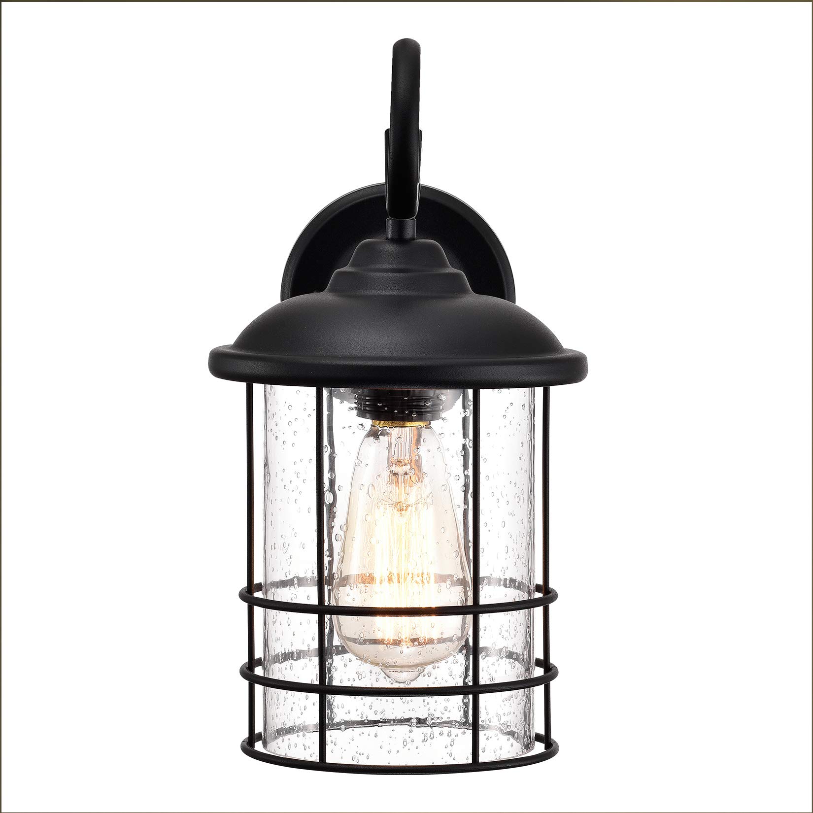 MICSIU Textured Black 12 Inch Outdoor Wall Sconce with Clear Seedy Glass - Waterproof Exterior Light Fixture for Porch, Entryway, Patio, Garage & Doorway - Perfect for Home Security and Landscape Lighting