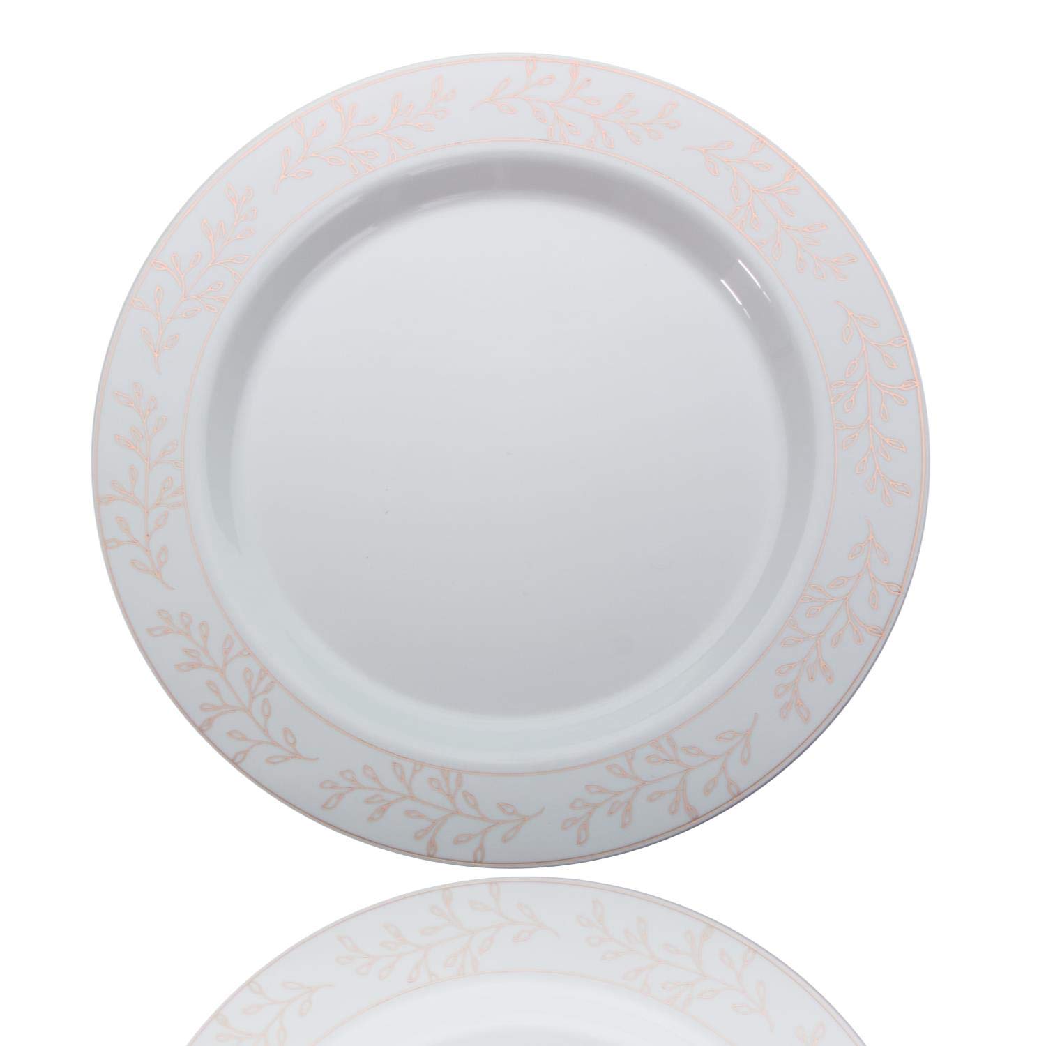 60-Piece Premium Disposable Plastic Dinner Plates Set - 7.5 Inch Elegant Rose Gold Leaf Design on White - Perfect for Parties, Weddings, and Special Events