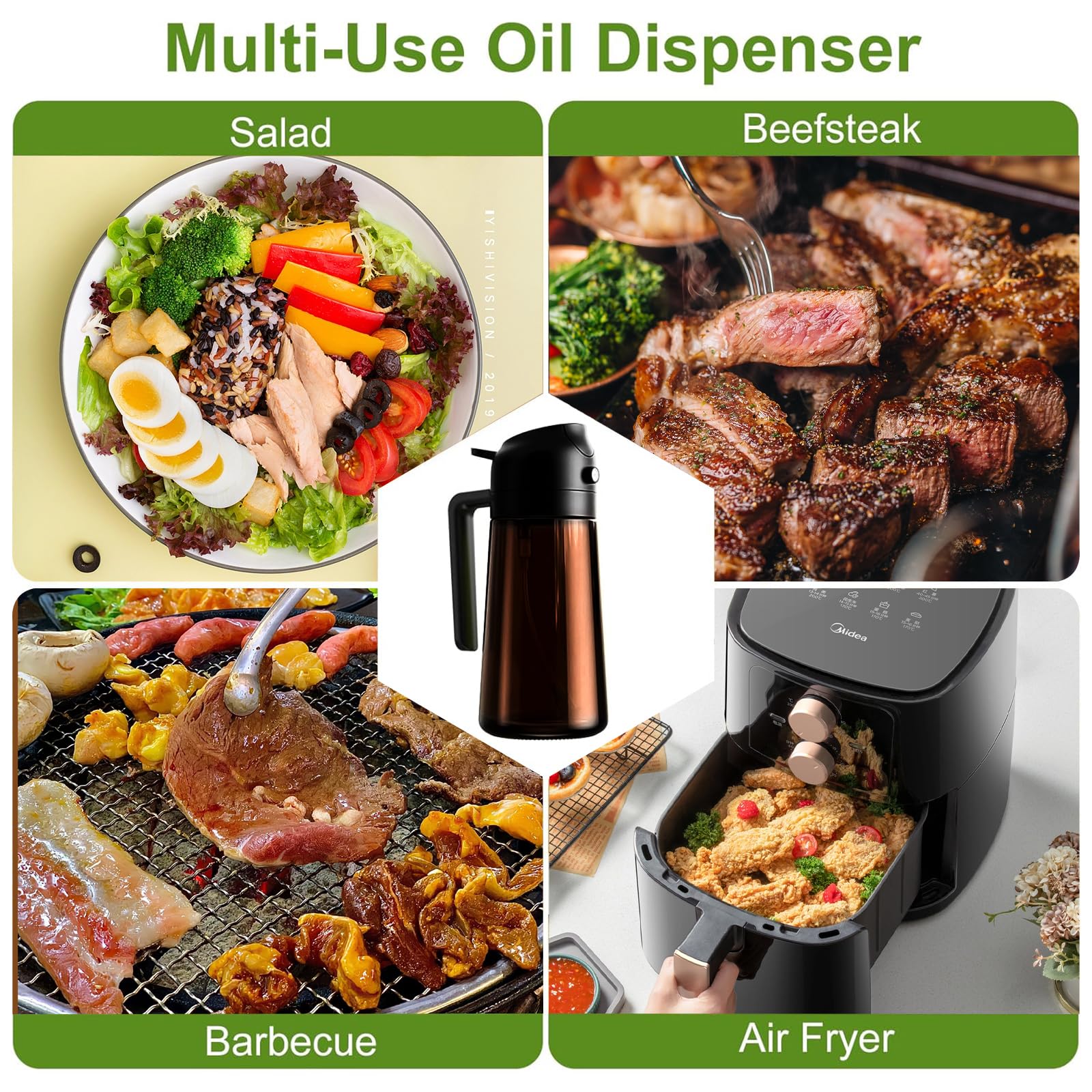16oz Glass Oil Sprayer for Cooking - 2 in 1 Olive Oil Dispenser Bottle for Air Fryer & Salad