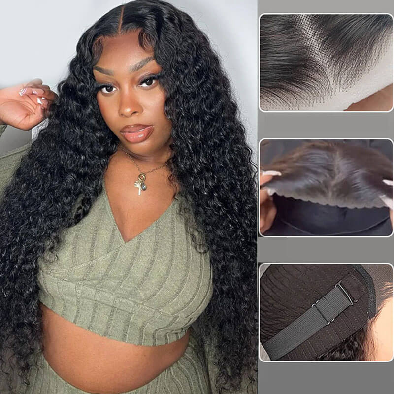 Eullair Glueless Curly Human Hair Wig 6x4 5x5 Lace Closure Wig - Pre Cut Lace, Pre Plucked Hairline, Beginner Friendly, 30s Quick Install - Perfect for Daily Wear, Parties & Cosplay