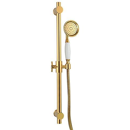 RongJian Brushed Gold Handheld Shower Head with Adjustable Slide Bar - Wall Mount Shower Wand Set Includes 1.5M Hose & Holder - Water Saving Bathroom Shower for Relaxation & Pet Washing