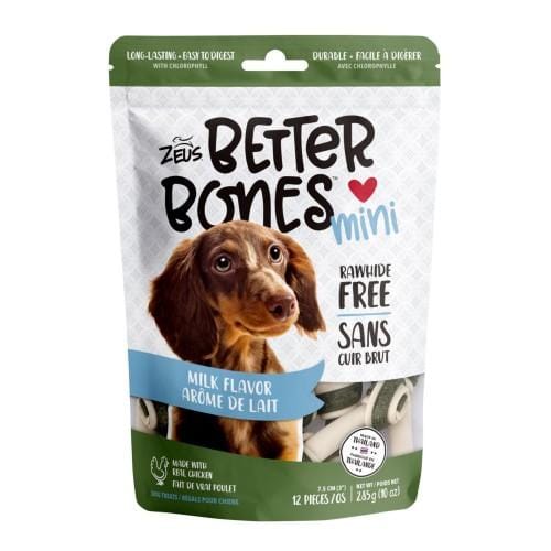 Zeus Better Bones Milk Mini Bones Dog Treats - 12pcs, Natural Calcium Chews for Small & Medium Dogs - Perfect for Training, Dental Health & Puppy Teething Relief