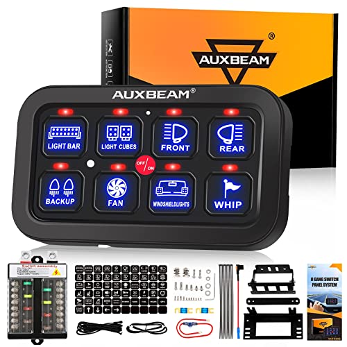 Auxbeam 8 Gang Switch Panel BB80 - Universal LED On-Off Switch Pod with Relay Box & Dimmable Control System for Car, Truck, Offroad, ATV, SUV (Blue) | 2 Year Warranty | Perfect for Off-Roading, Camping & Vehicle Customization