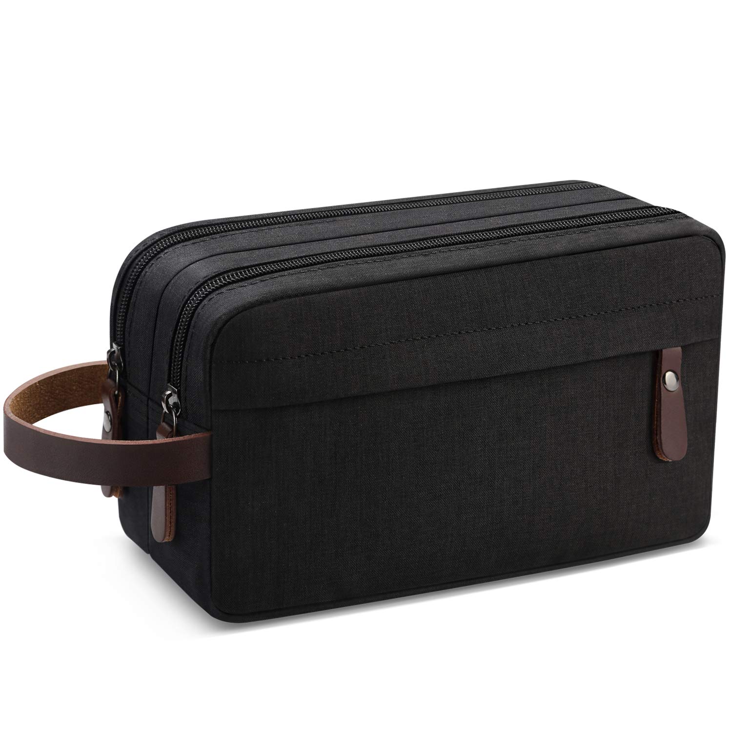 Water-Resistant Men's Travel Toiletry Organizer Bag - Shaving Dopp Kit & Bathroom Storage Pouch (Black) - Perfect for Camping, Gym & Business Trips