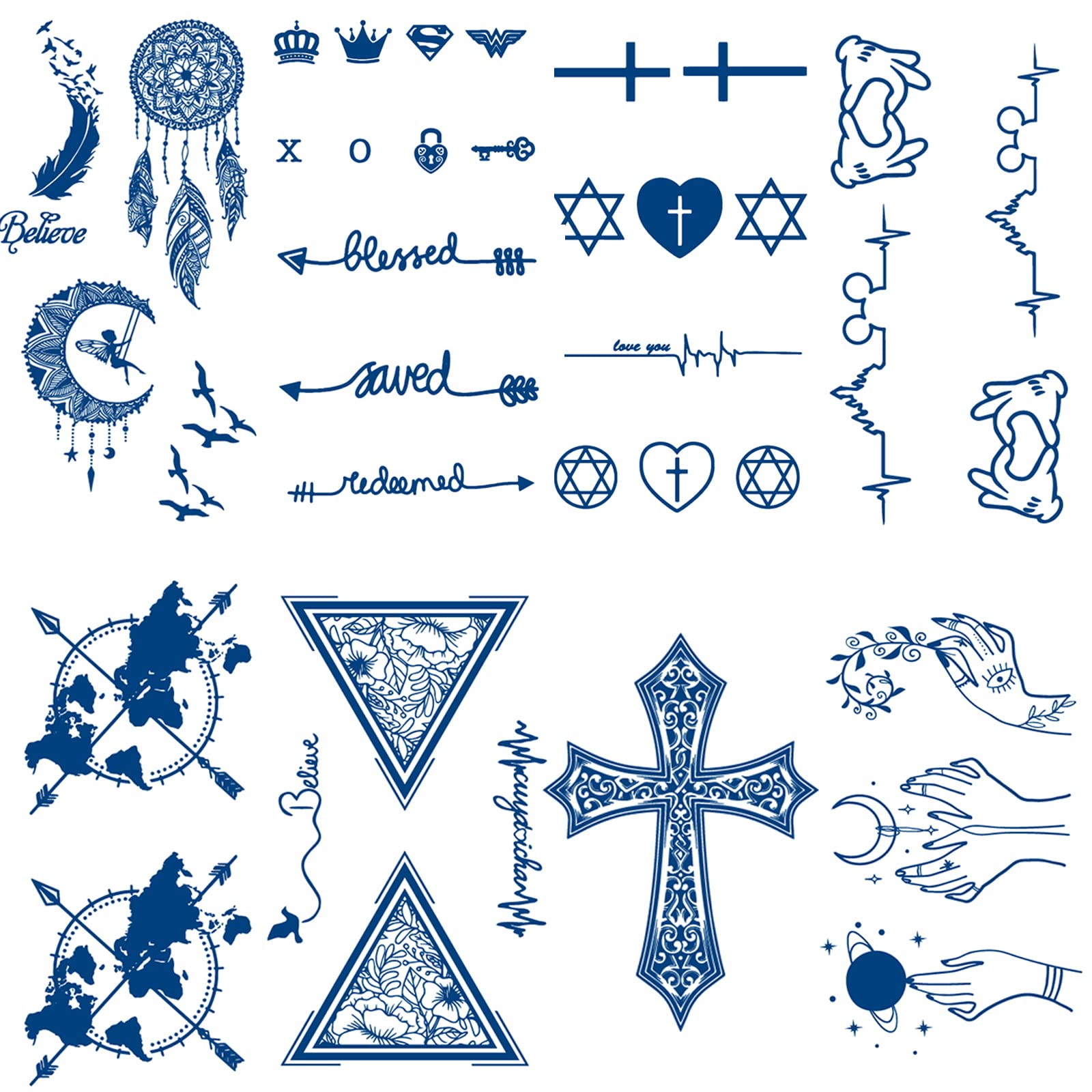 Realistic Semi Permanent Tattoos - 8 Sheets Waterproof Fake Tattoo Stickers Lasts 1-2 Weeks | Plant-Based Ink for Women & Men | Perfect for Christmas Gifts, Parties, and Temporary Body Art