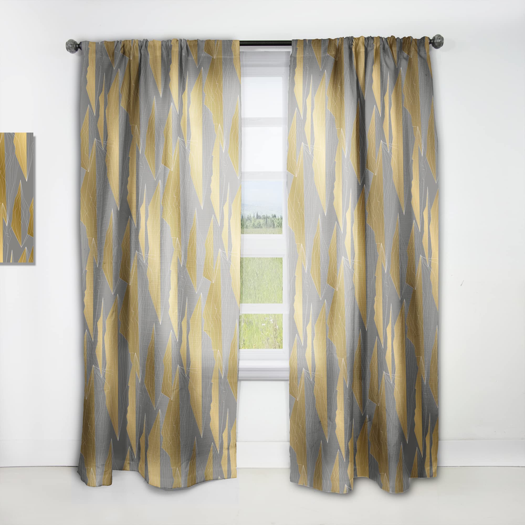 DesignQ Thermal Insulated Curtains - Golden Polygon Pattern Blackout Drapes for Bedroom & Living Room, Single Panel 52x63 Inches - Perfect for Privacy, Light Control & Energy Efficiency