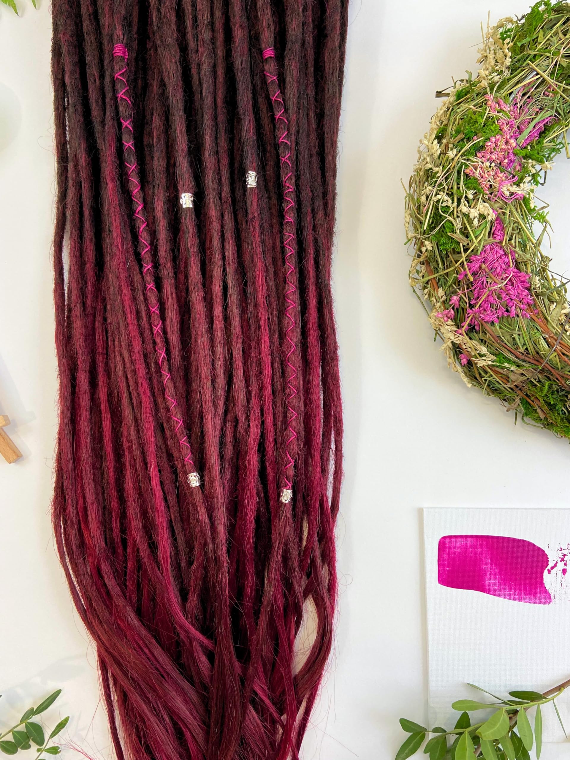 Handmade Dark Cherry Chocolate & Burgundy Red Dreadlock Extensions - 40 Single Ended Faux Locs 20 Inches for Women & Men | Ready to Ship | Perfect for Cosplay, Halloween, and Afro Hairstyles