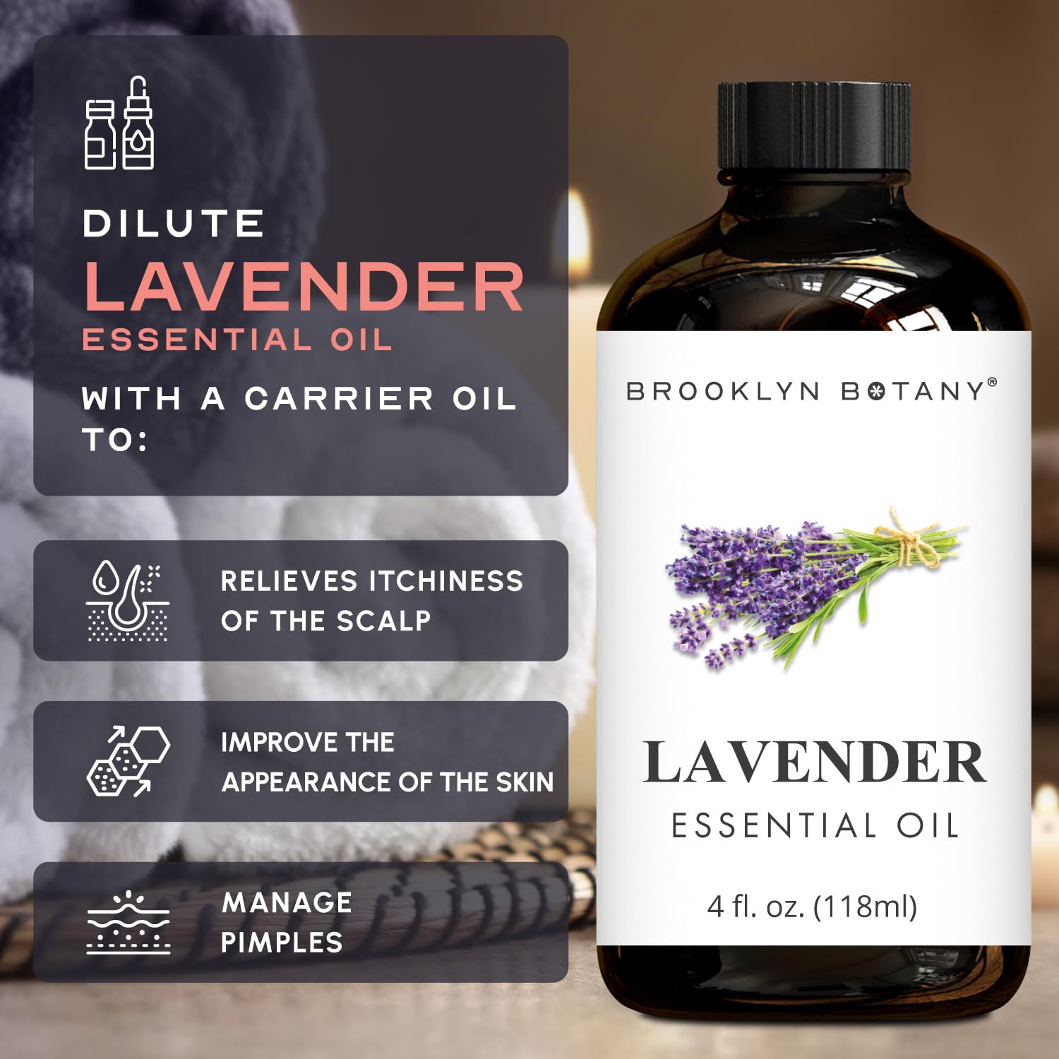 Lavender Essential Oil - 4 Fl Oz (120ml) 100% Pure Natural Therapeutic Grade for Aromatherapy, Massage & Relaxation