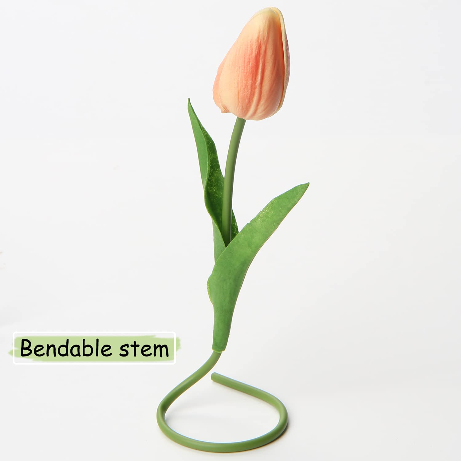 20 Pcs Peach Artificial Tulips - Real Touch Faux Flowers for Vase, Home Decor, Wedding Bouquets & Mother's Day Gifts - 13.5