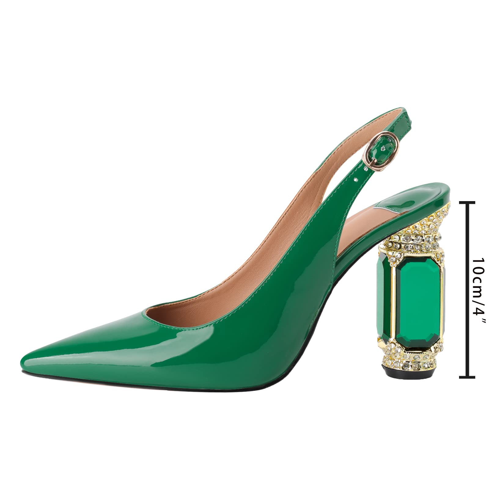 MIRAAZZURRA Women's Crystal Chunky Heel Pointed Toe Slingback Pumps - Elegant High Heels for Wedding, Party & Evening Dress Shoes | Perfect for Brides, Prom & Special Occasions