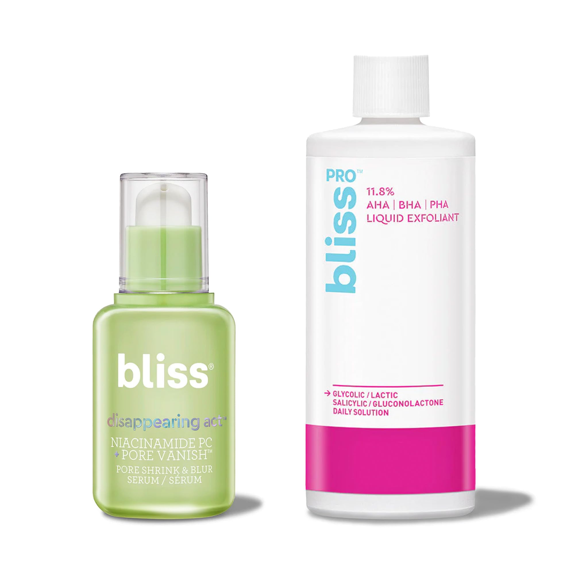 BlissPro™ Liquid Exfoliant & Pore Vanish Toner Set (2pc) - 11.8% AHA BHA PHA Daily Exfoliating Treatment with Niacinamide - For Clear, Smooth Skin - Perfect for Morning & Night Skincare Routine