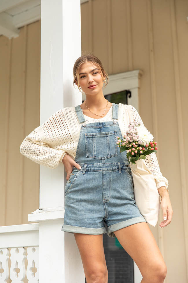 Common Ground Medium Wash Relaxed Fit Cuffed Overalls for Women - Comfortable Denim Jumpsuit with Adjustable Straps - Perfect for Casual Outings, Gardening & Weekend Wear