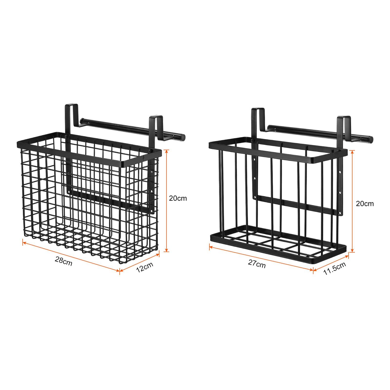 uxcell 2-Pack Black Metal Wire Cabinet Door Organizer with Towel Bar & Hooks - Space-Saving Kitchen, Pantry & Bathroom Storage Solution for Cutting Boards, Utensils & Towels